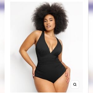NWT Shapellx Smart Sculpt Plunge Cutout Bathing suit black size M